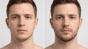 Resultados de minoxidil en barba en 1 mes antes y después