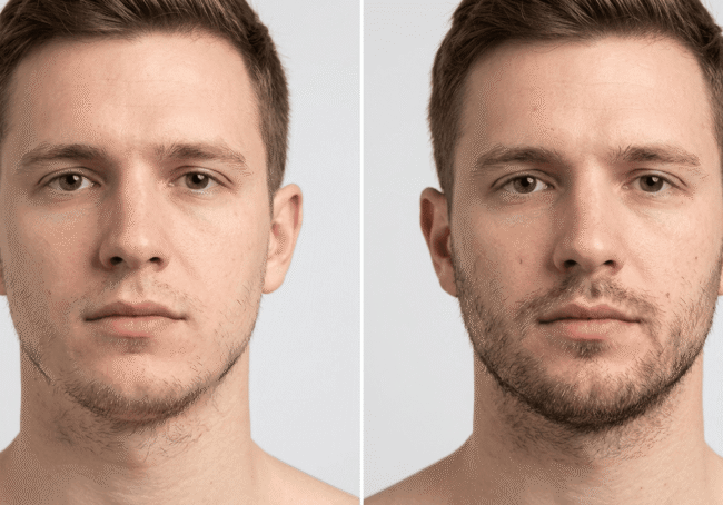 Resultados de minoxidil en barba en 1 mes antes y después