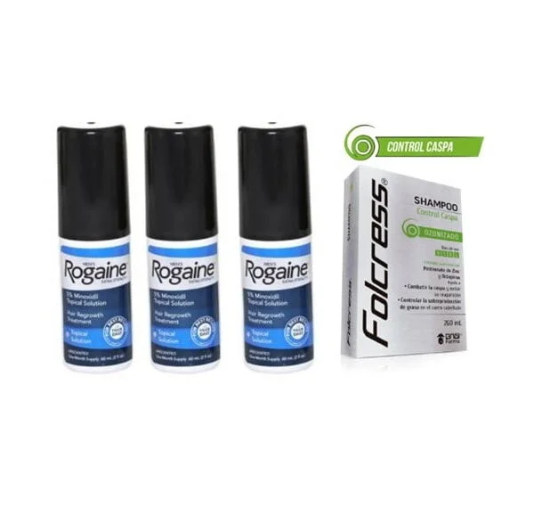 paquete de minoxidil rogaine con shampoo folcress